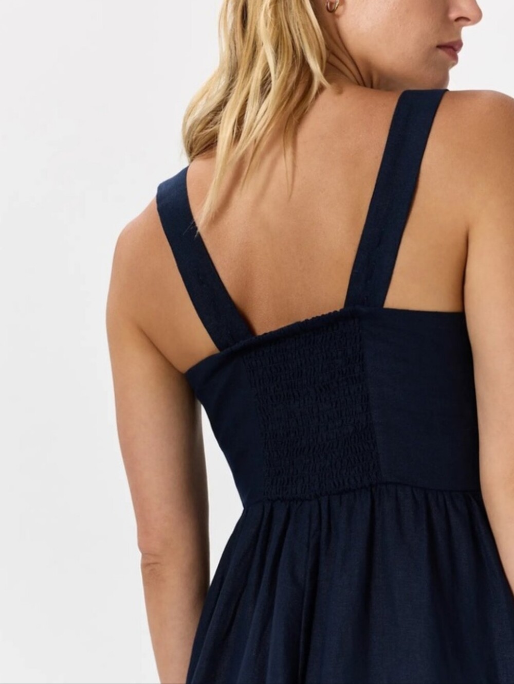 Quince 100% European Linen Fit & Flare Midi Dress Deep Navy Blue Coastal Size XS - Picture 3 of 14